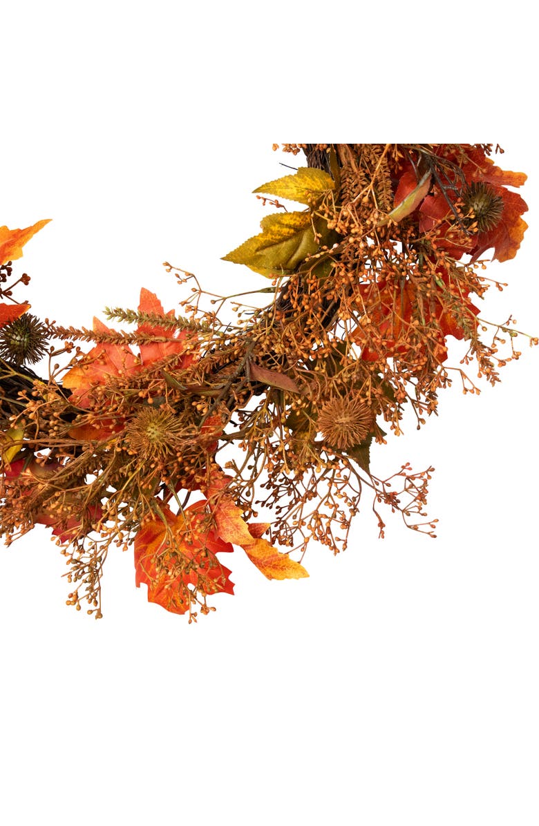 Northlight Maple Leaves, Burs and Berries Artificial Fall Harvest Wreath - 24", Alternate, color, 