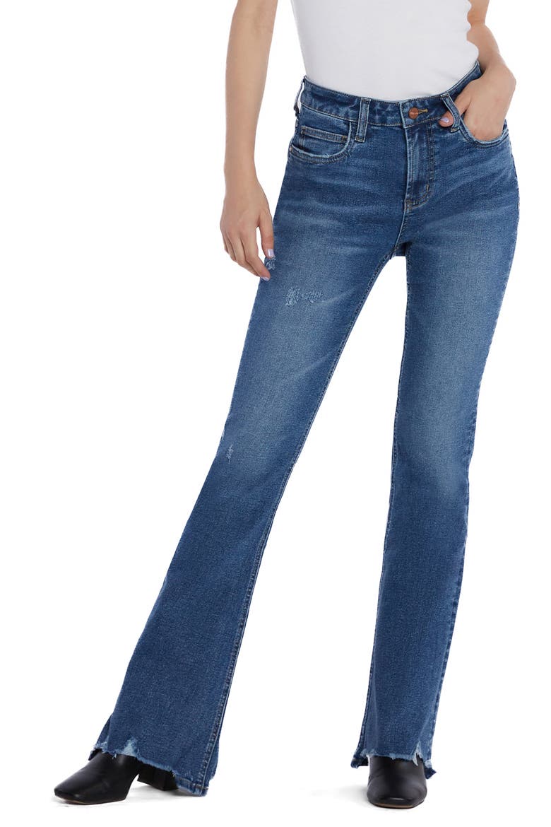 Distressed High Waist Flare Jeans, Main, color, RESORT BLUE