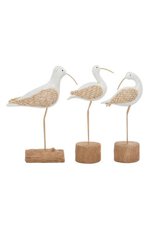 White Polystone Bird Sculpture - Set of 3