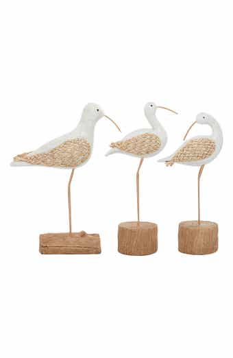 VIVIAN LUNE HOME White Polystone Bird Sculpture - Set of 3