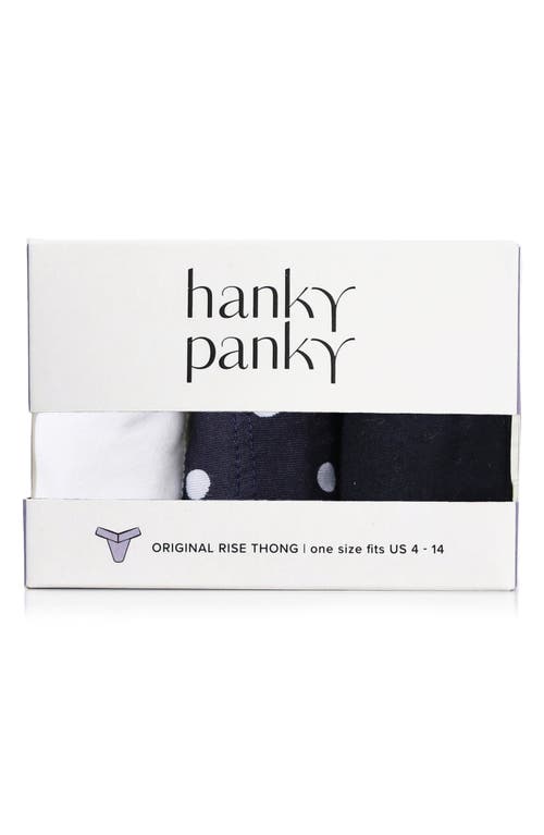 Hanky Panky Supima® Cotton & Lace Assorted 3-pack Original Rise Thongs In Multi