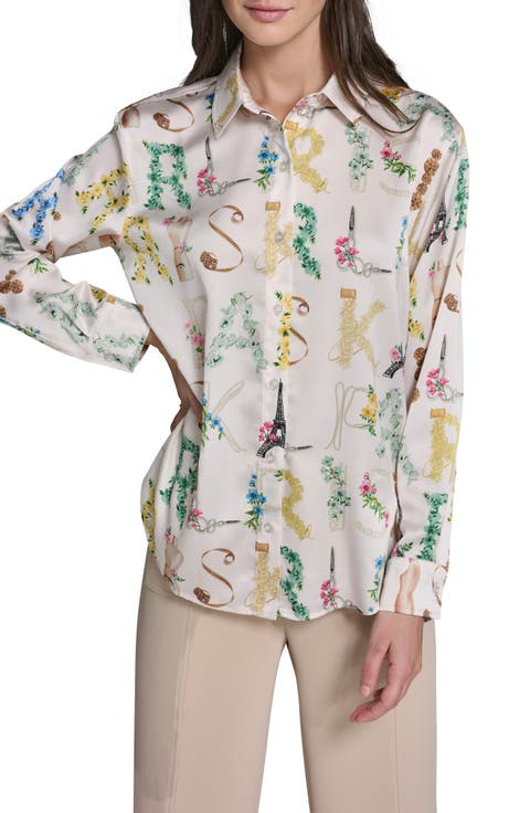 Print Oversize Button-Up Shirt