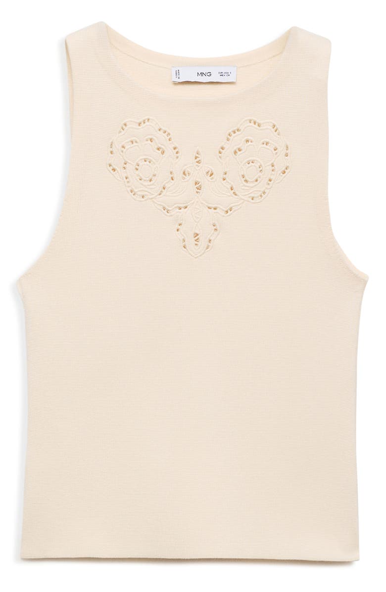 MANGO Floral Embroidery Tank, Alternate, color, Ecru