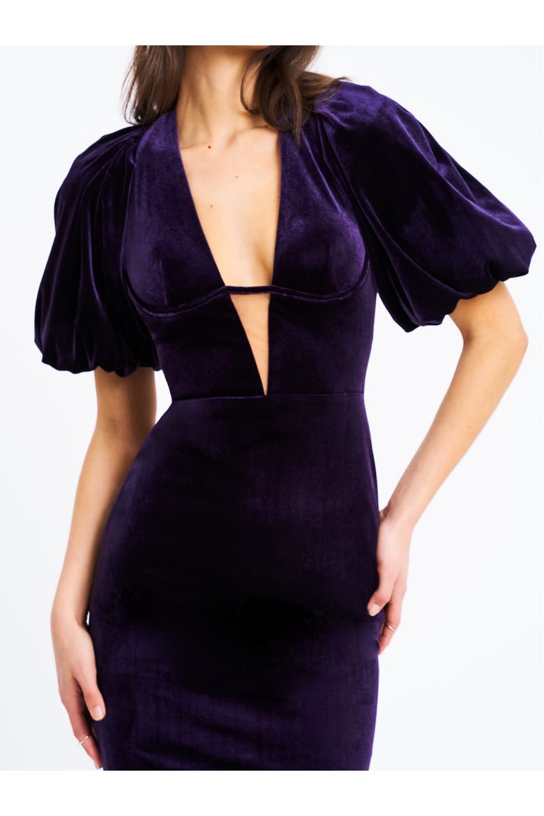 Coraline Velvet Bubble Sleeve Backless Maxi Dress, Alternate, color, Purple