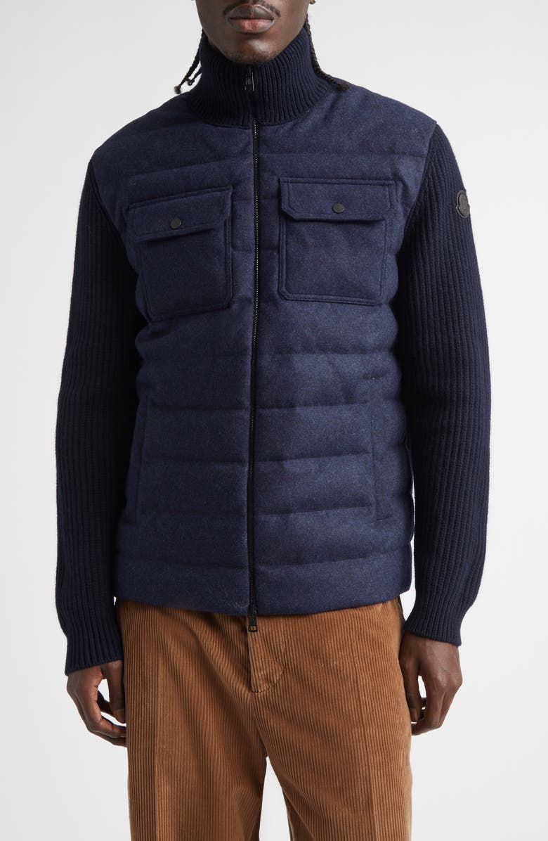 Moncler Mixed Media Cardigan, Main, color, Navy Blue