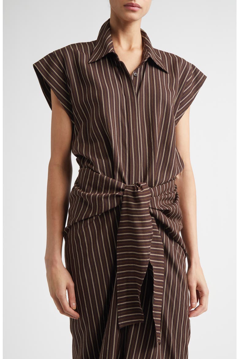 Emilia Stripe Tie Front Shirtdress, Alternate, color, GANACHE STRIPE