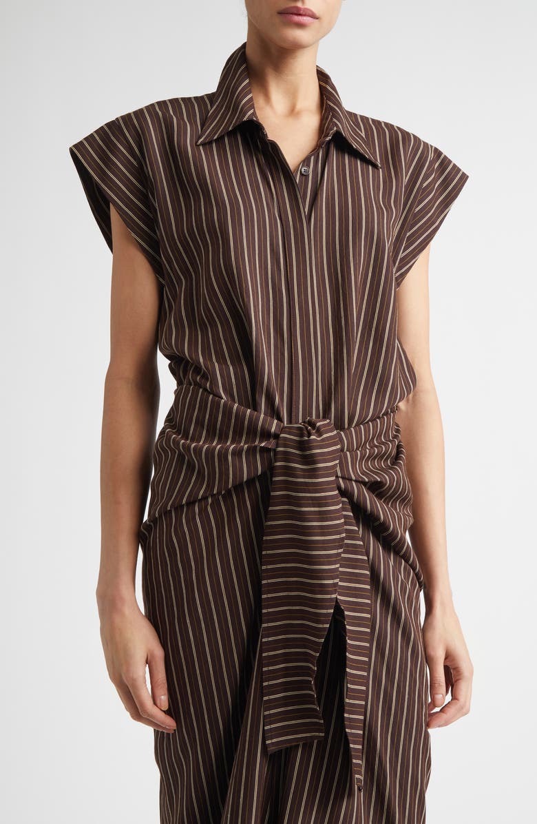 A.L.C. Emilia Stripe Tie Front Shirtdress, Alternate, color, Ganache Stripe