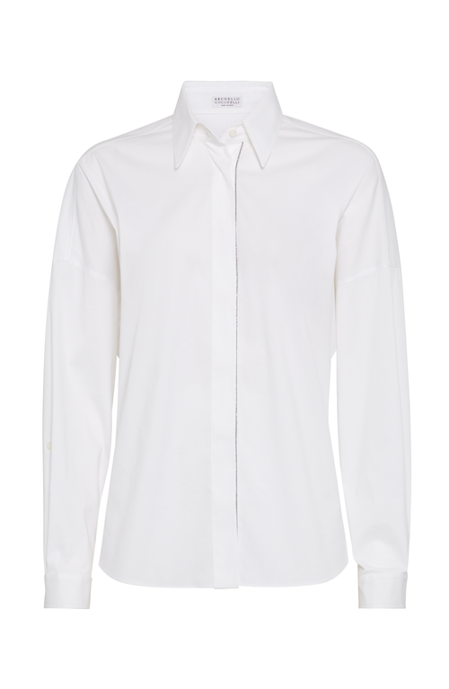Brunello Cucinelli White Stretch Poplin Shirt In White