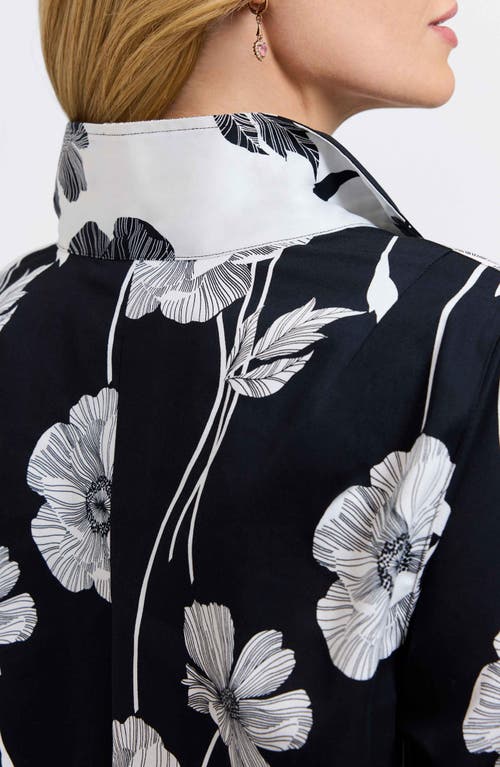 Foxcroft Agnes Poppy Print Three-quarter Sleeve Popover Top