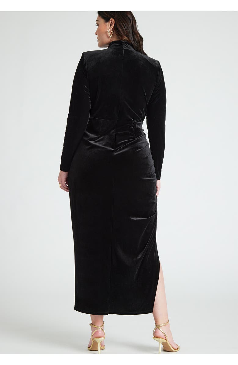 ELOQUII Mock Neck Velvet Dress With Slit, Alternate, color, Black Onyx