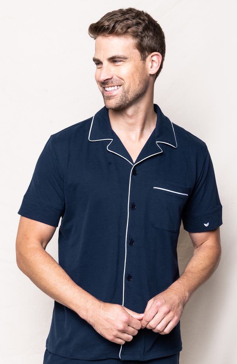 Petite Plume Pima Cotton Short Pajamas, Alternate, color, Navy