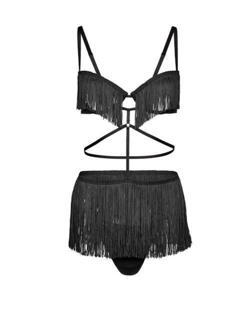 Adore Me Neveah Fringe Playsuit Lingerie In Black
