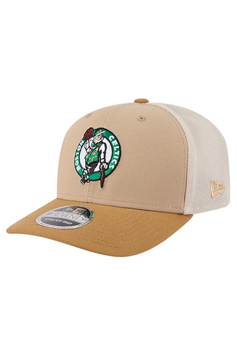 Men's New Era Tan/Light Brown Boston Celtics Two-Tone 9SEVENTY Adjustable Trucker Hat, Main, color, Tan