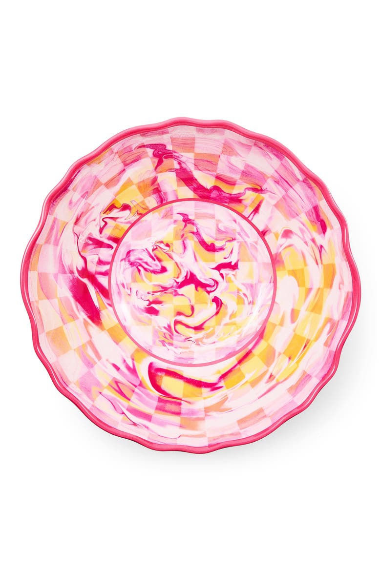 Pink Marble Check Melamine Serving Bowl, Alternate, color, PINK