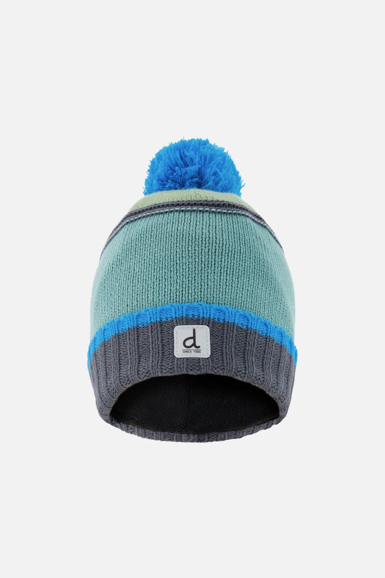 Winter Textured Stripe Fleece Lined Knit Hat with Pompom, Main, color, Blue and Grey Knitwear