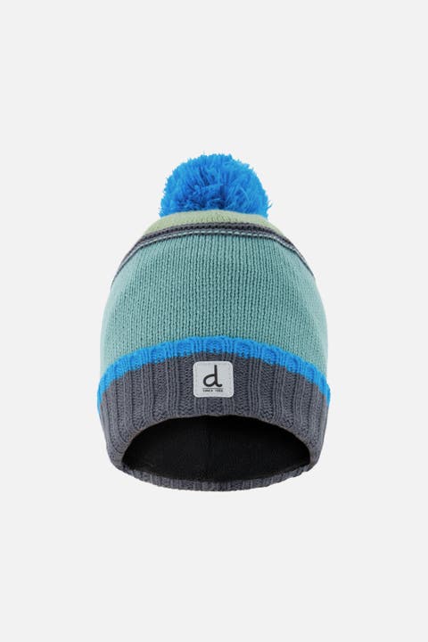 Winter Textured Stripe Fleece Lined Knit Hat with Pompom