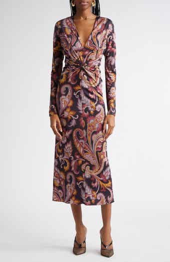 Etro Paisley Long Sleeve Stretch Twill Dress