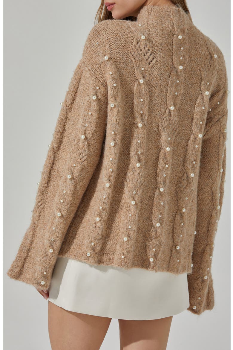 Kit Faux Pearl Cable Stitch Sweater, Alternate, color, TAUPE