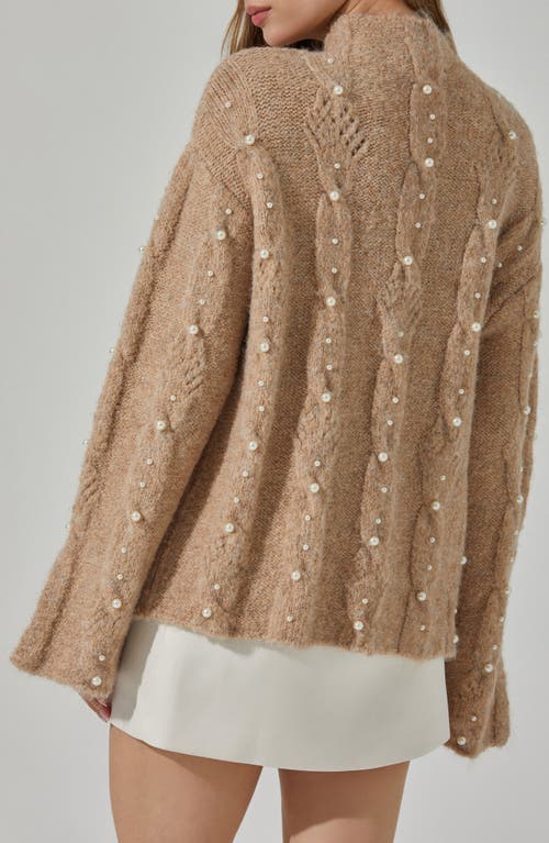 Astr The Label Kit Faux Pearl Cable Stitch Sweater