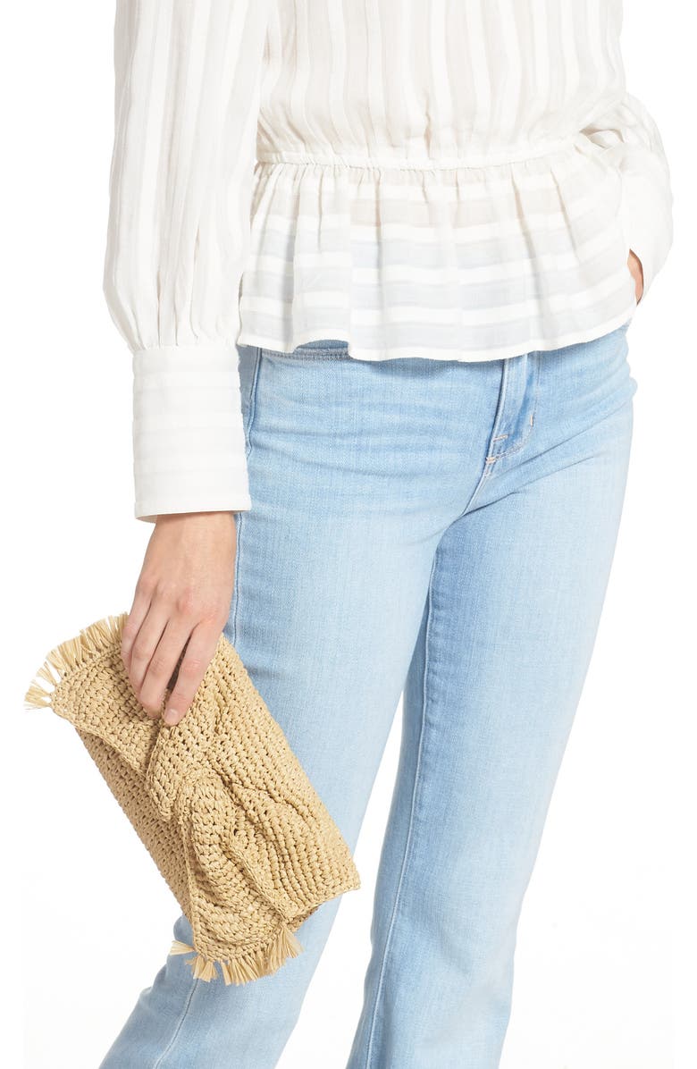 Anya Hindmarch Bow Crocheted Raffia Clutch, Alternate, color,