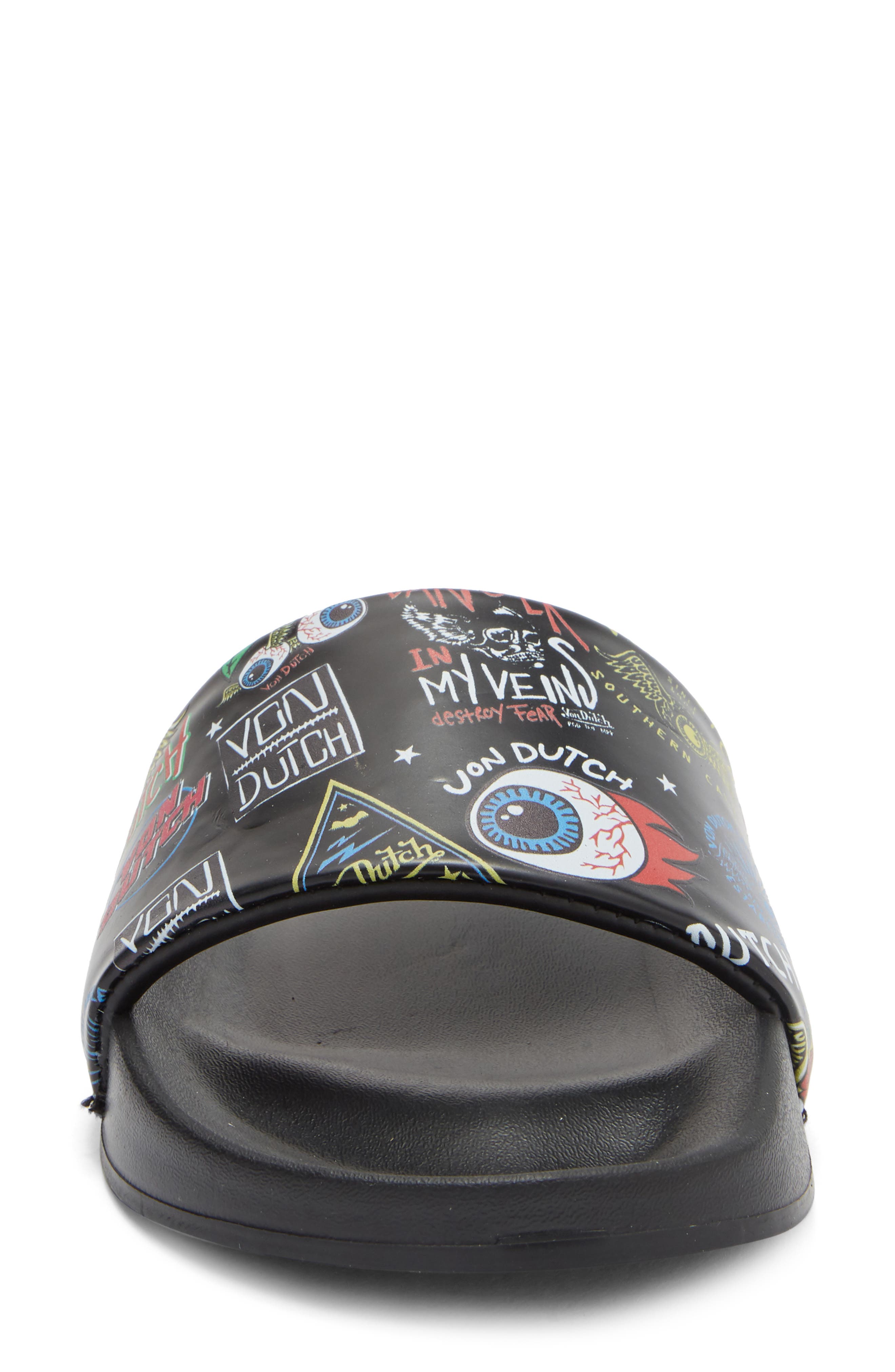 Von Dutch Logo Print Slide Sandal, Alternate, color, Black