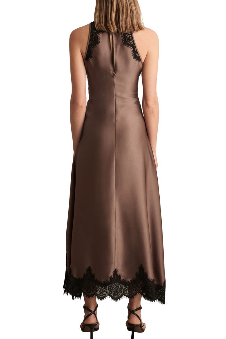 Anais Lace Trim Satin Dress, Alternate, color, MOCHA BROWN