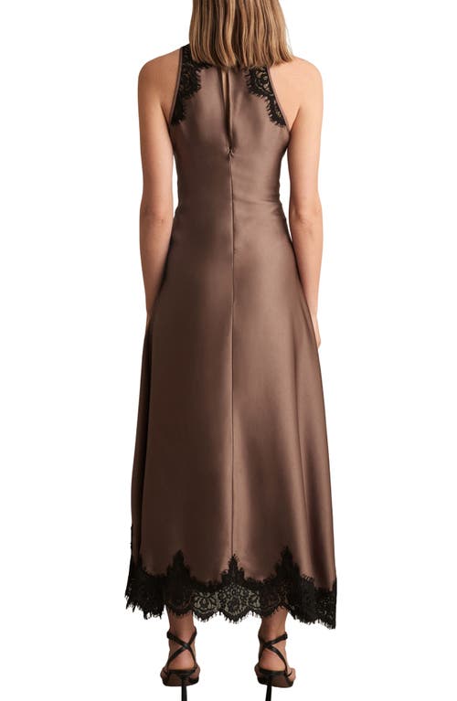 Reiss Womens Mocha Brown Anais Round-neck Lace-embroidered Asymmetric Satin Midi Dress In Brown