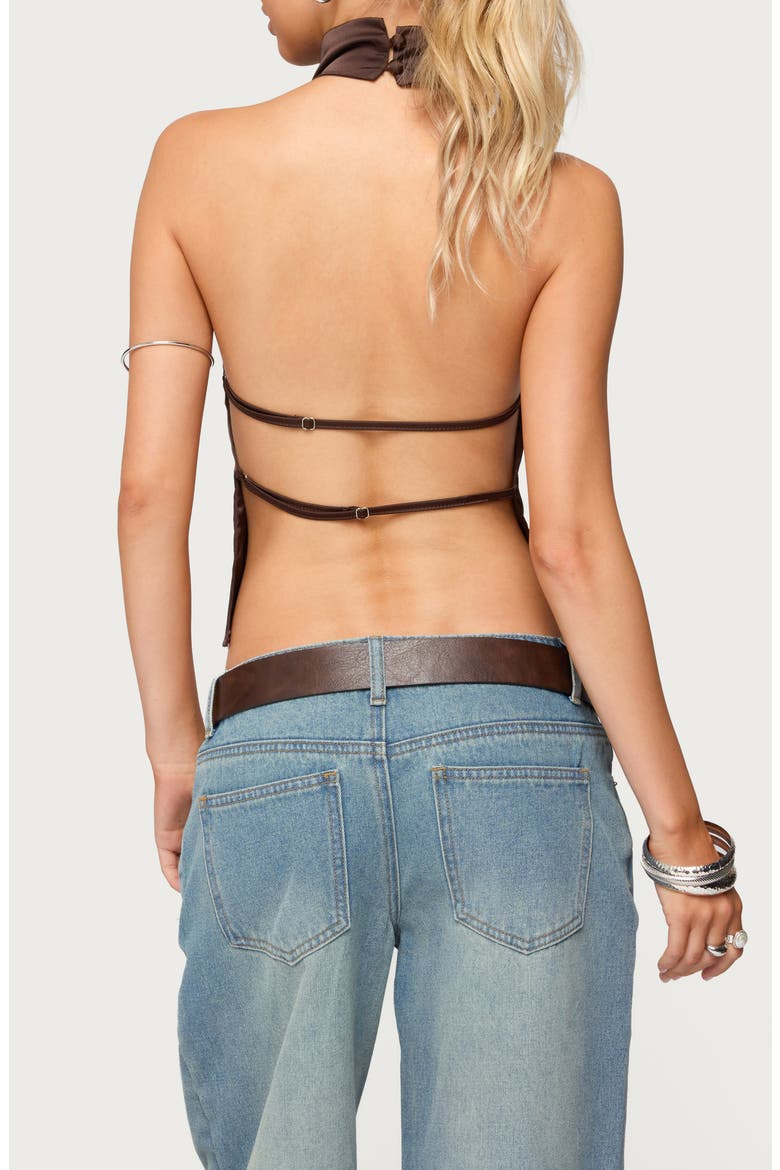 Cowl Neck Backless Satin Crop Top, Alternate, color, DARK-BROWN