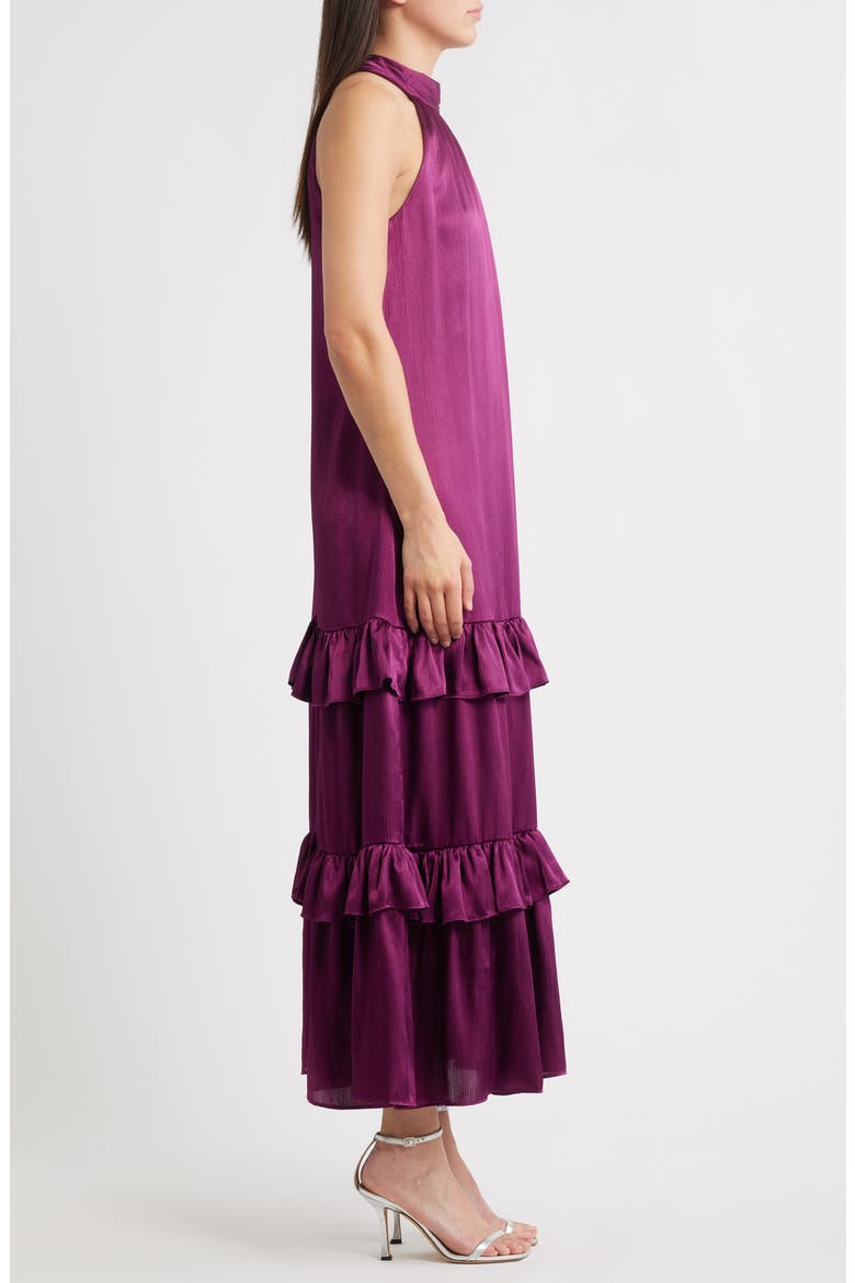 Tiered Sleeveless Satin Maxi Dress, Alternate, color, DEEP MULBERRY