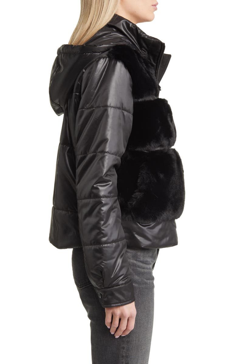 Via Spiga Faux Fur Mixed Media Puffer Jacket, Alternate, color, 