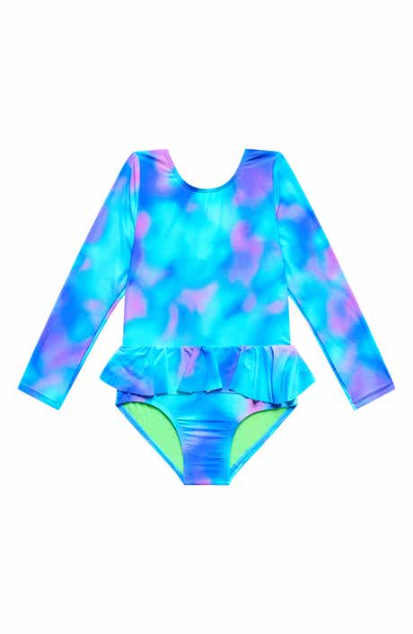 Kids' Long Sleeve Peplum One-Piece Swimsuit