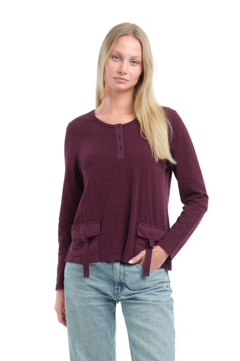 U-Neck Button Placket Tee, Alternate, color, Dark Fig