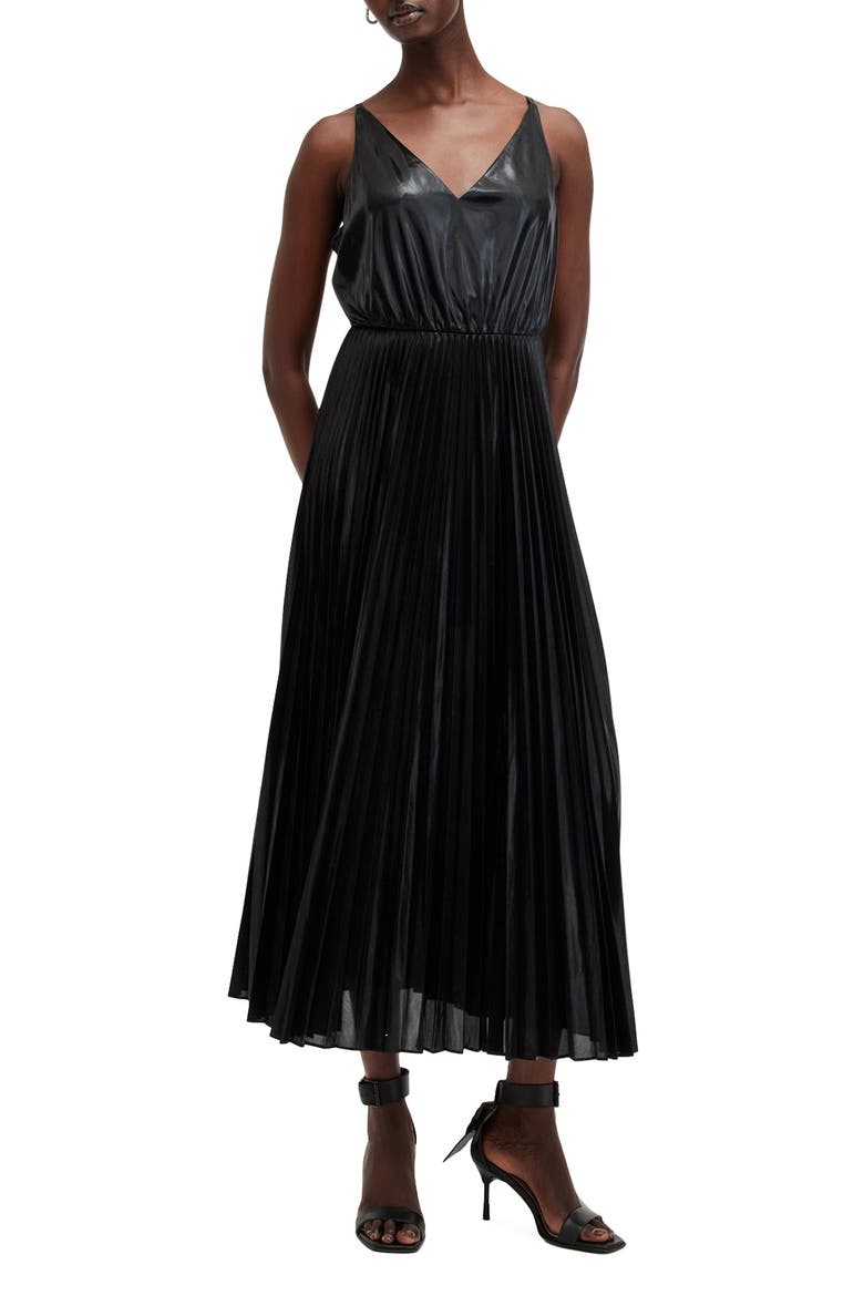 Spark Pleated Maxi Dress & Sweater Set, Alternate, color, BLACK