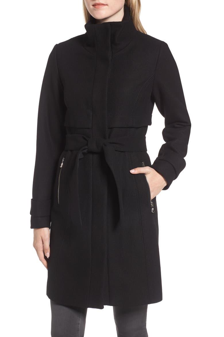 Flange Belted Coat, Alternate, color, BLACK
