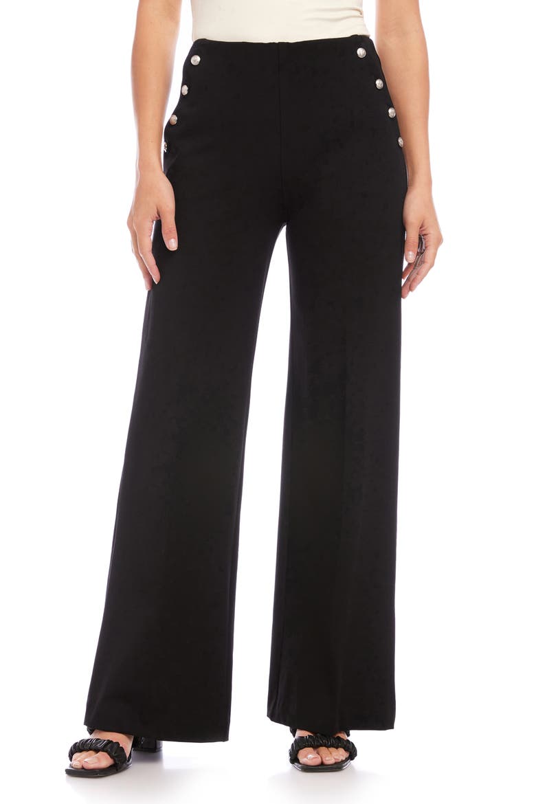 Button High Waist Wide Leg Pants, Alternate, color, BLACK