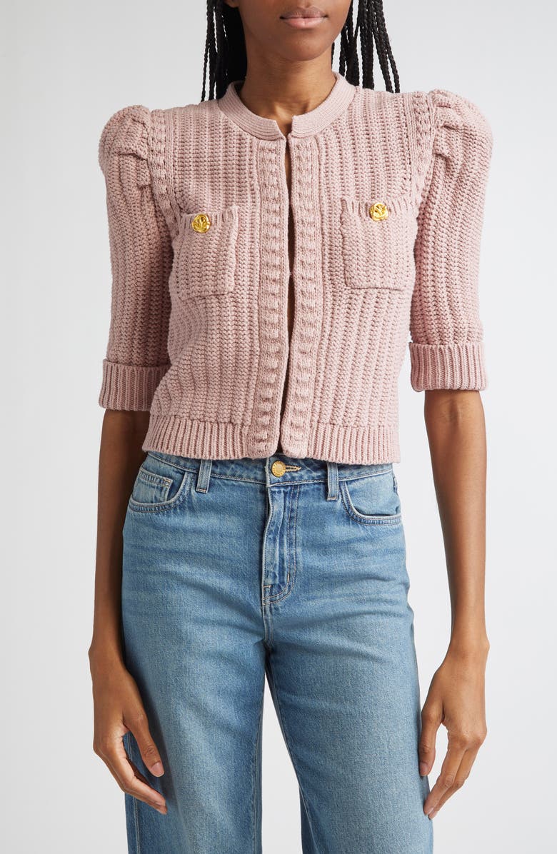 L'AGENCE Delilah Puff Sleeve Crop Cardigan, Main, color, 