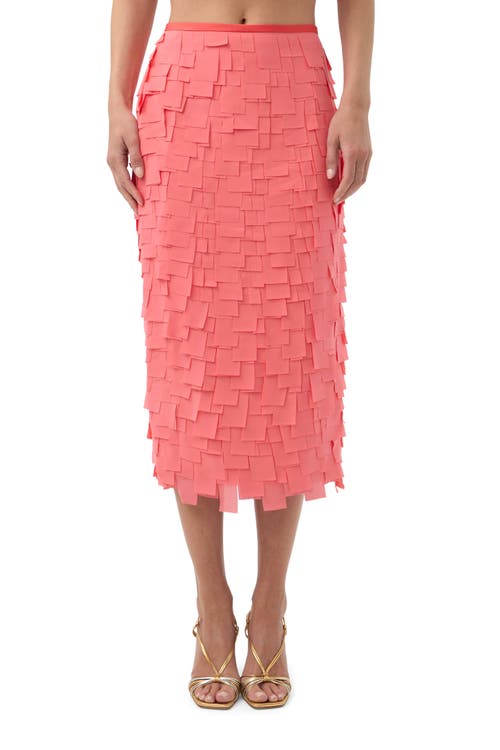 Trina Turk Flutter Chiffon Dita Midi Skirt In Coral Crush