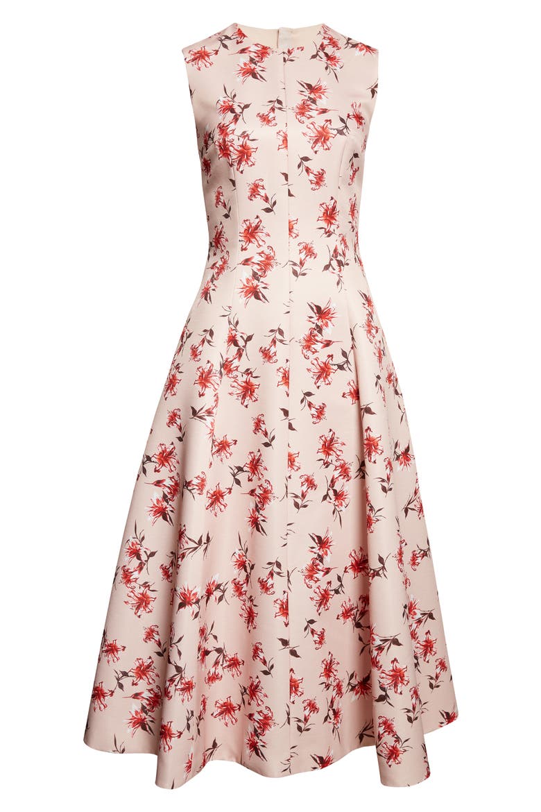 Mara Floral Sleeveless A-Line Faille Midi Dress, Alternate, color, SUMMER LILLIES RED ON PINK