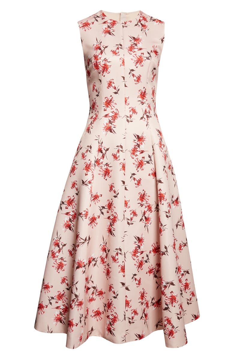 Emilia Wickstead Mara Floral Sleeveless A-Line Faille Midi Dress, Alternate, color, Summer Lillies Red On Pink