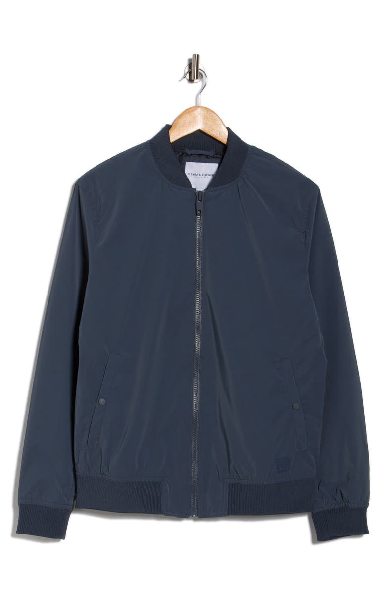 DENIM AND FLOWER Solid Bomber Jacket, Alternate, color, Dusty Navy