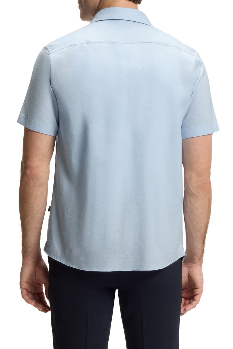 Short Sleeve Linen Blend Button Up Shirt, Alternate, color, LIGHT/ PASTEL BLUE