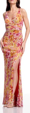 Dress the Population Jordan Metallic Floral Ruched Mermaid Gown