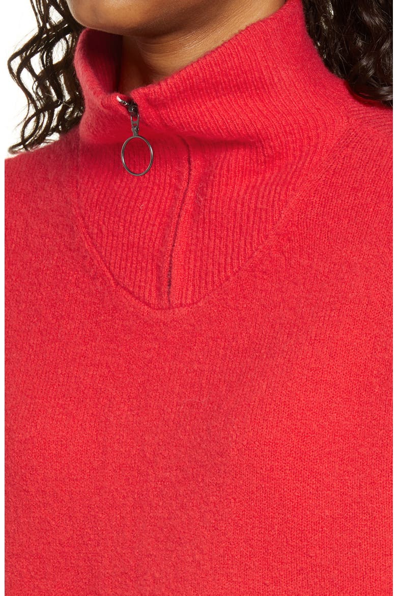 Zip Mock Neck Sweater, Alternate, color, RED POINSETTIA