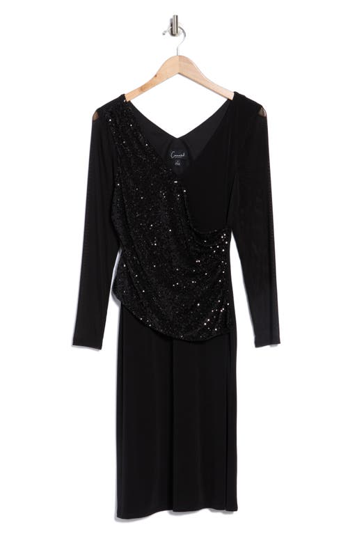 Connected Apparel Sequin Drape Detail Long Sleeve Dress In Black