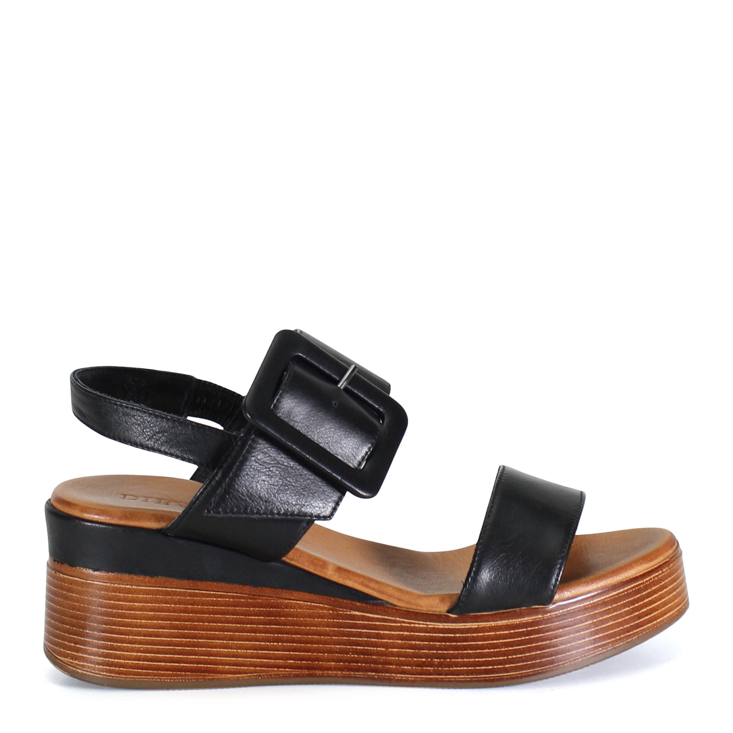 DibaTrue SEEN IT ALL Leather Double Strap, Slingback Wedge, Alternate, color, Black