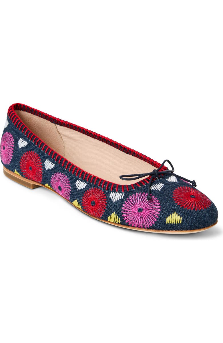 Jack Rogers Bettie Embroidered Flower Ballet Flat, Main, color, Blue Multi