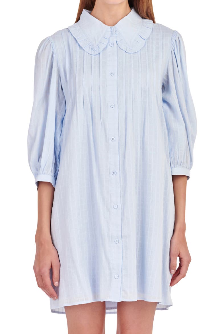 Ruffle Collar Cotton Blend Shirtdress, Alternate, color, POWDER BLUE