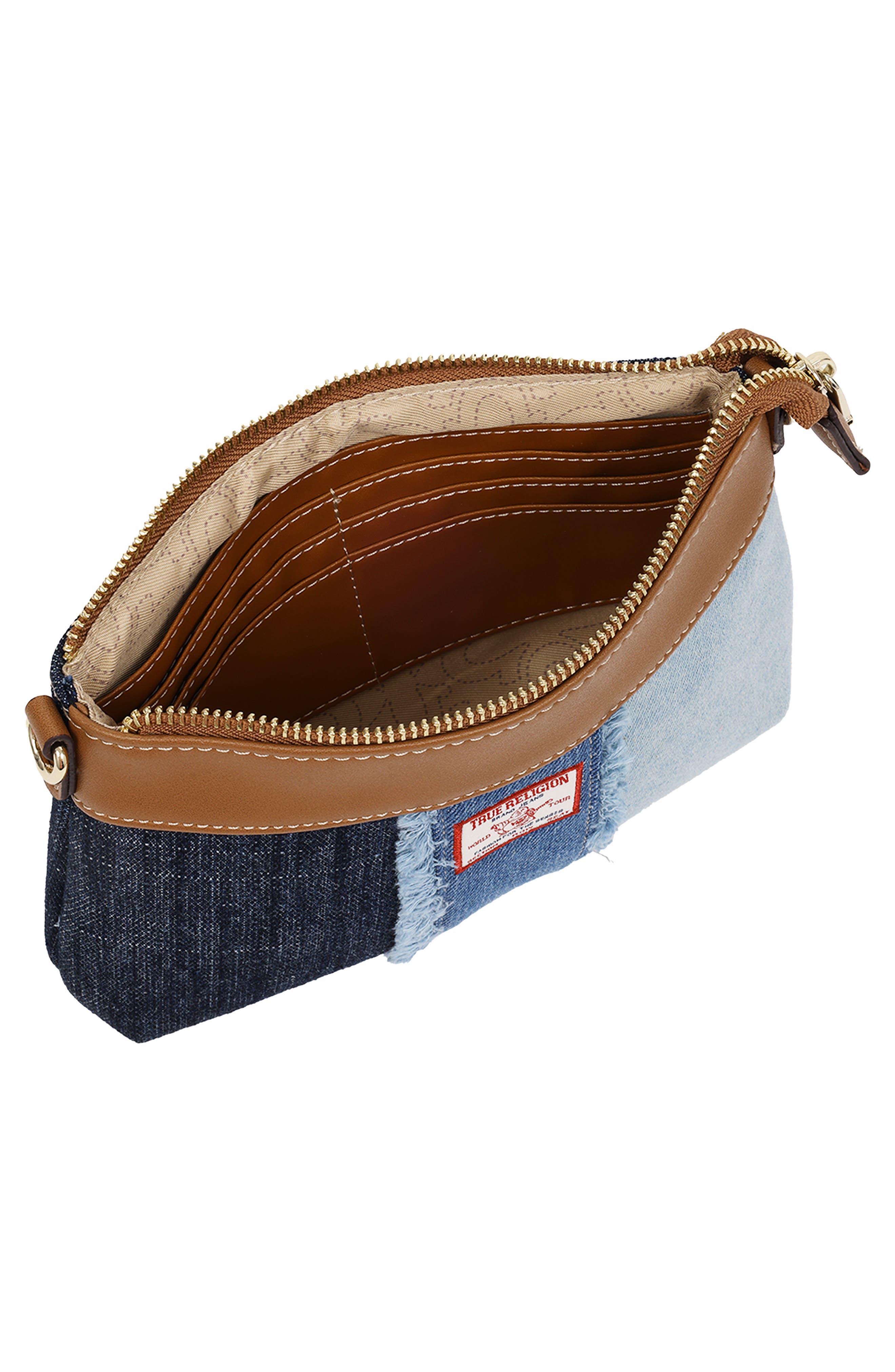 Frayed Denim Pouch on a Chain, Alternate, color, DENIM/ BLUE