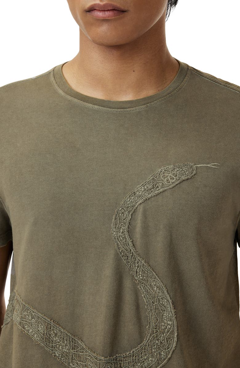 John Varvatos Snake Embroidered Organic Cotton T-Shirt, Alternate, color, Lichen Green