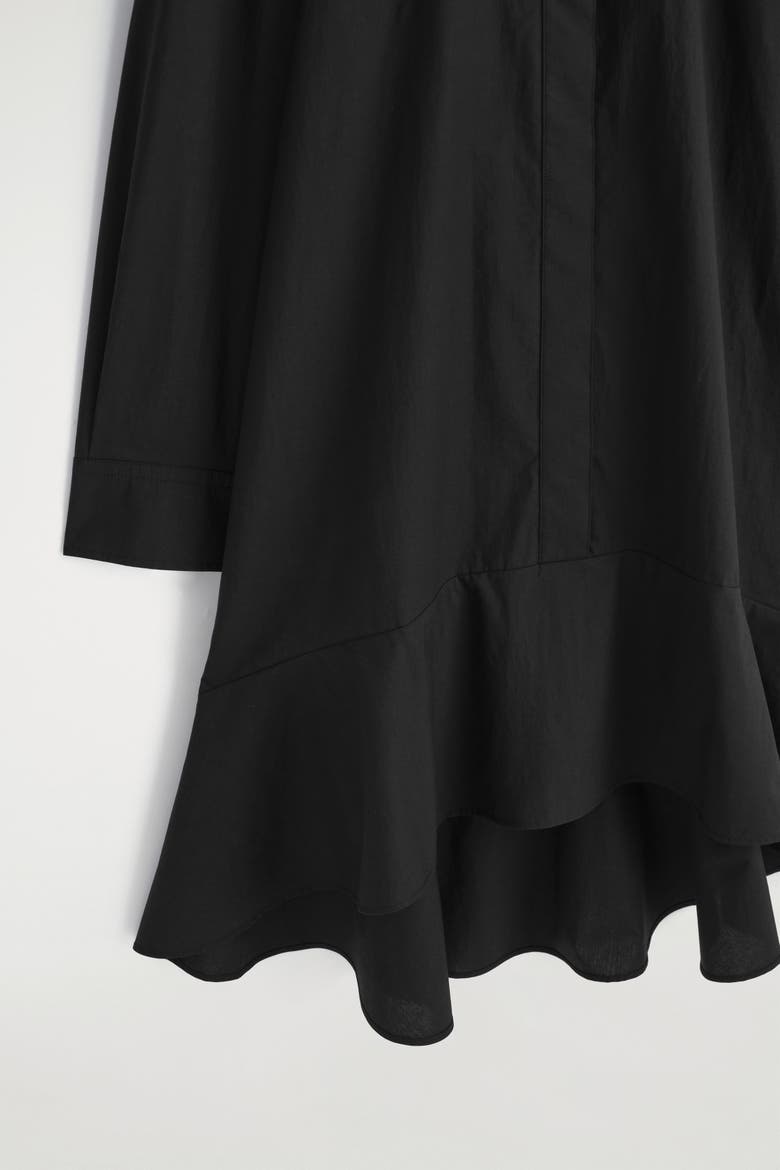 Flared Cotton Mini Shirt Dress, Alternate, color, BLACK